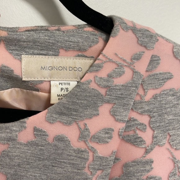 Anthropologie Mignon Doo Pink Neoprene Dress with Floral Grey Marled overlay - Picture 3 of 5